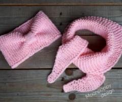 Headband and triangle scarf set, knit headband, baktus/scarf